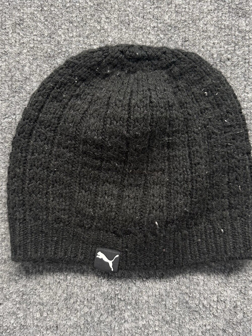 Vintage Puma One Size Black Knit Beanie Hat Skull Cap 100% Acrylic Retro
